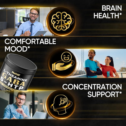 3In1 GABA Supplements 750Mg L-Theanine 200Mg & 5-HTP (5-Hydroxytryptophan) - Equivalent to 1000Mg - Support Brain Health, Concentration, Comfortable Mood - 90 Capsules