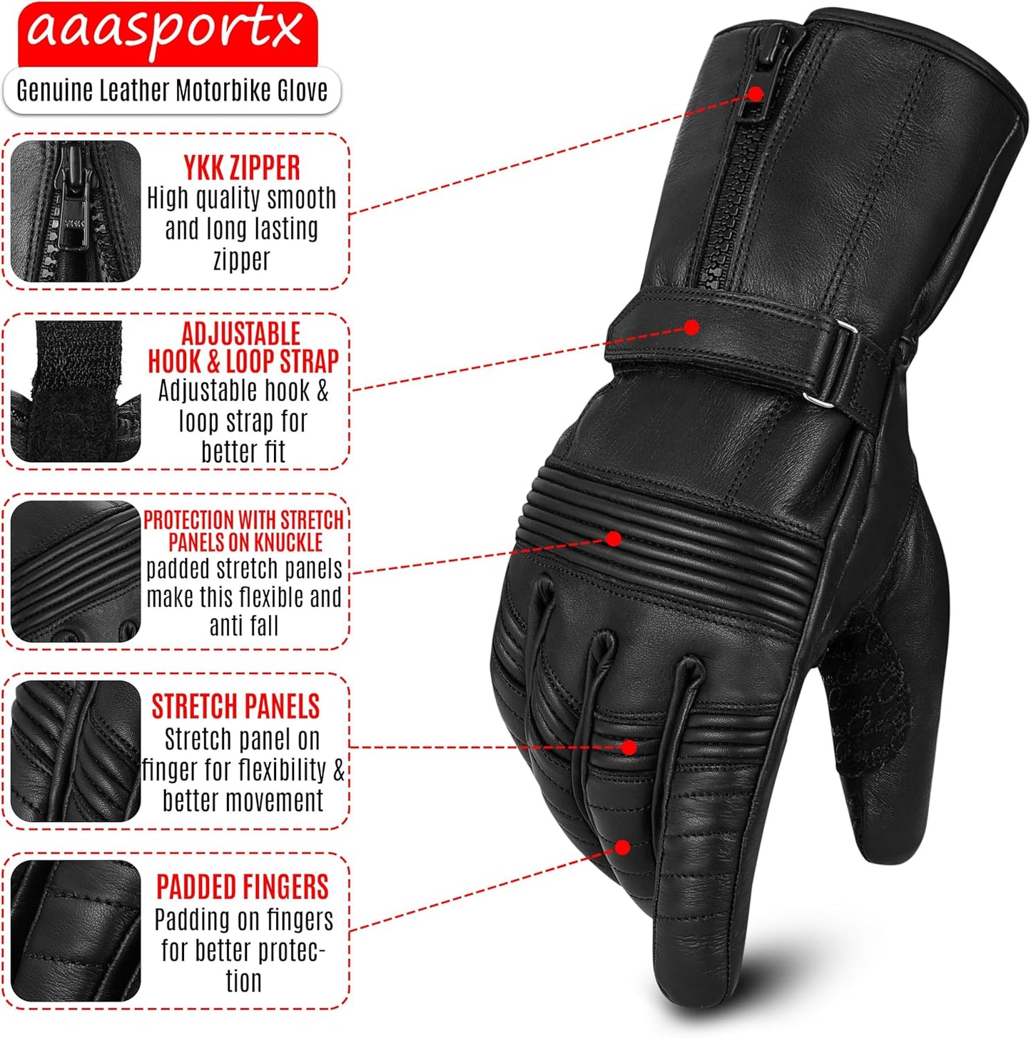 Motorcycle Gloves Waterproof Winter Warm Motorcycle Gloves Motorcycle Gloves Knuckle with Touchscreen Function (Large)