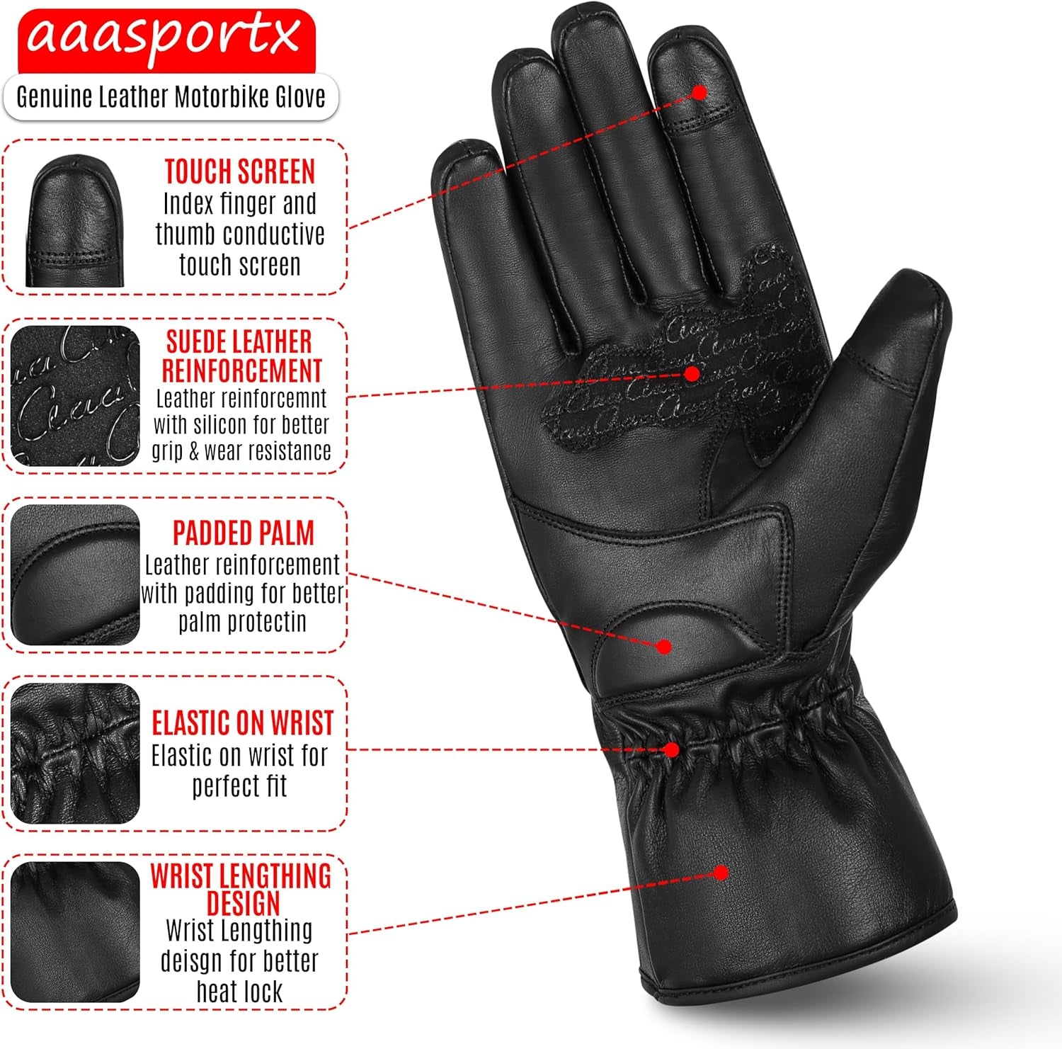 Motorcycle Gloves Waterproof Winter Warm Motorcycle Gloves Motorcycle Gloves Knuckle with Touchscreen Function (Large)