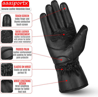 Motorcycle Gloves Waterproof Winter Warm Motorcycle Gloves Motorcycle Gloves Knuckle with Touchscreen Function (Large)