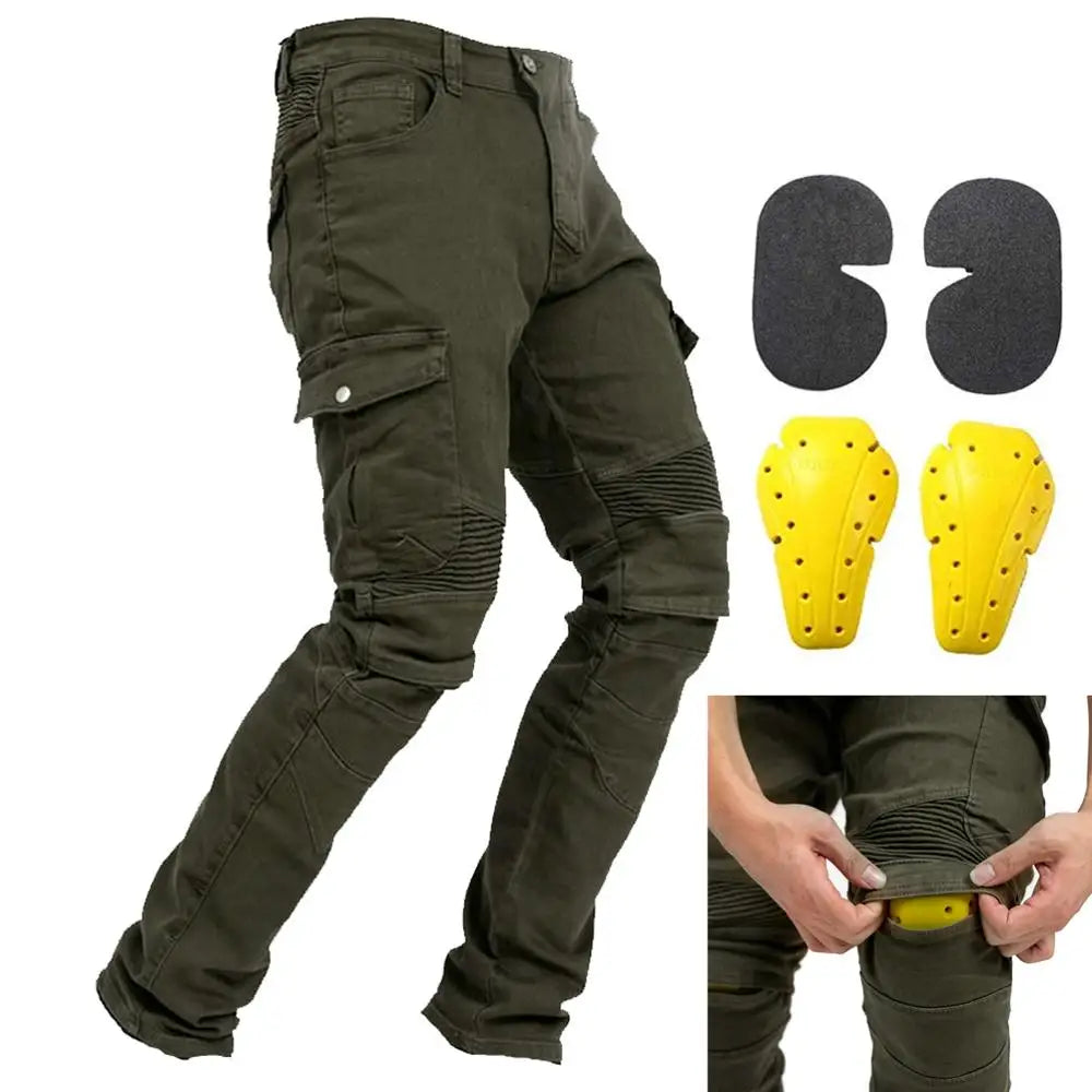Men Motorcycle Riding Pants Motocross Racing Jeans Protective Pants with 4 X Detachable CE Certified Knee Hip Protector Pads