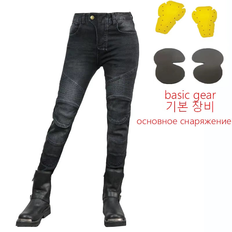 Motorcycle Pants Pantalon Moto Green Moto Jeans Woman Boyfriends Motorcycle Leisure Women'S Jeans Blue Riding High Waist Jeans