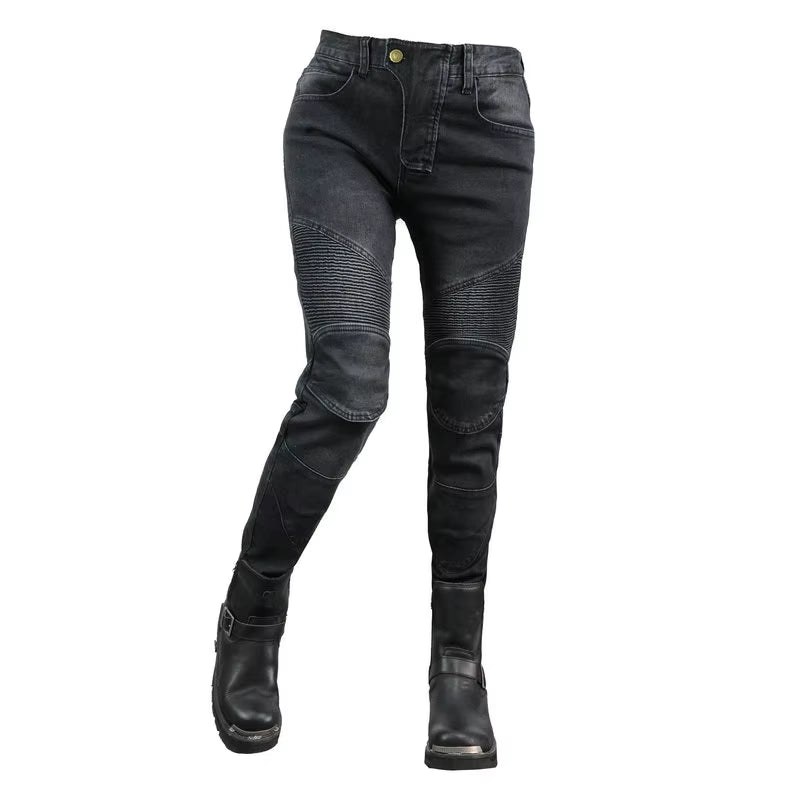 Motorcycle Pants Pantalon Moto Green Moto Jeans Woman Boyfriends Motorcycle Leisure Women'S Jeans Blue Riding High Waist Jeans