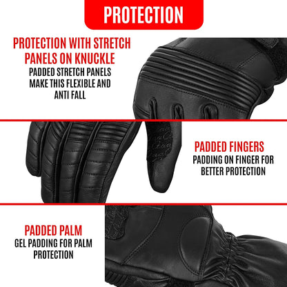 Motorcycle Gloves Waterproof Winter Warm Motorcycle Gloves Motorcycle Gloves Knuckle with Touchscreen Function (Large)