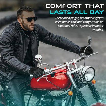 Motorcycle Gloves - Men'S Leather Motorbike Gloves with Touchscreen Function - Non-Slip Pads for Men & Women(Non-Perforated, Black, X-Large)