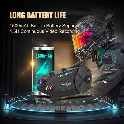 Experience the Freedom of the Open Road with the R1 Plus Motorcycle Intercom Helmet Headset - Bluetooth Connectivity, 1080P Video Recording, and Handsfree Communication!