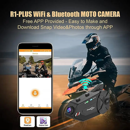 Experience the Freedom of the Open Road with the R1 Plus Motorcycle Intercom Helmet Headset - Bluetooth Connectivity, 1080P Video Recording, and Handsfree Communication!