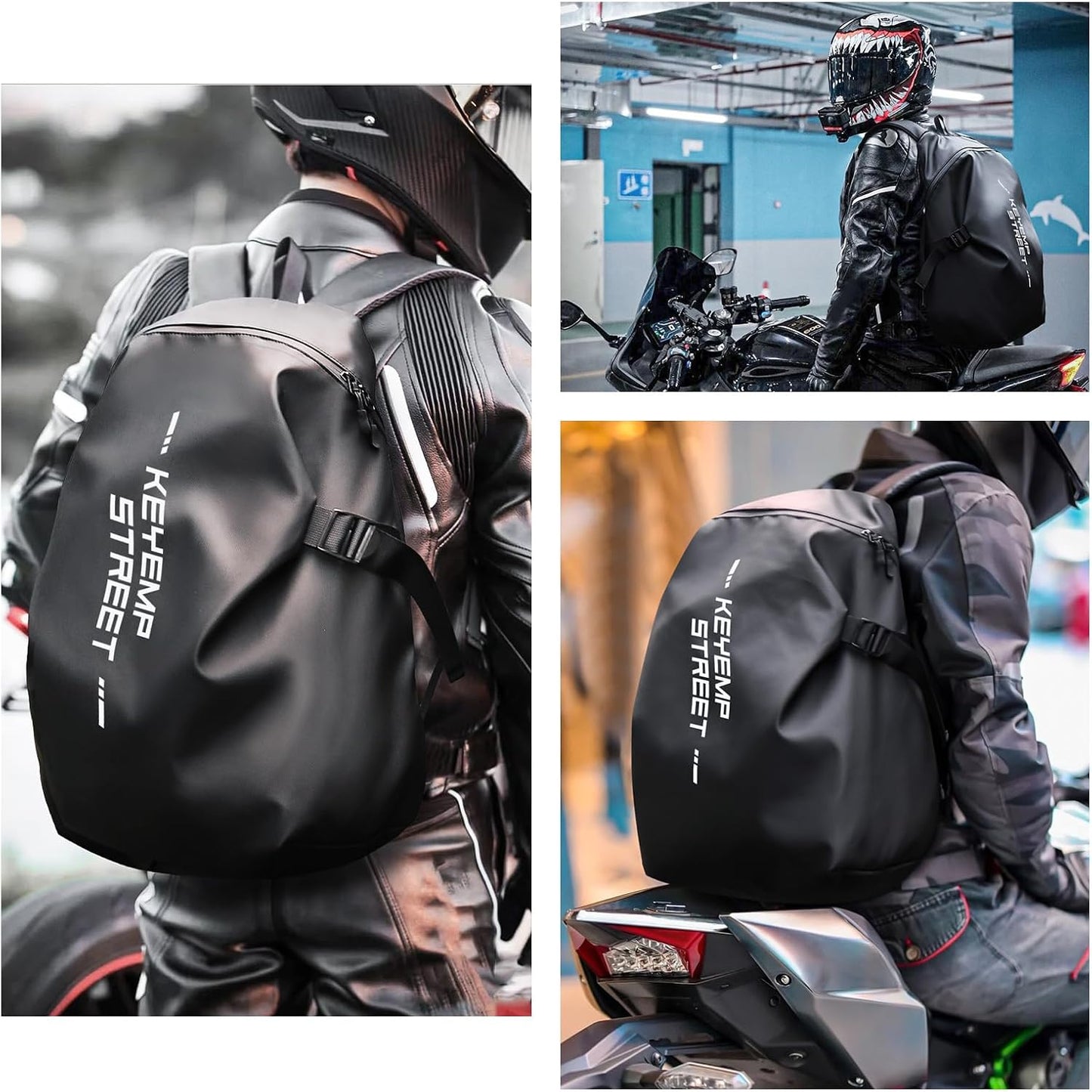 Motorcycle Backpack,Waterproof Helmet Backpack for Men and Women,Motorcycle Tail Bag,Motorcycle Accessories,Black