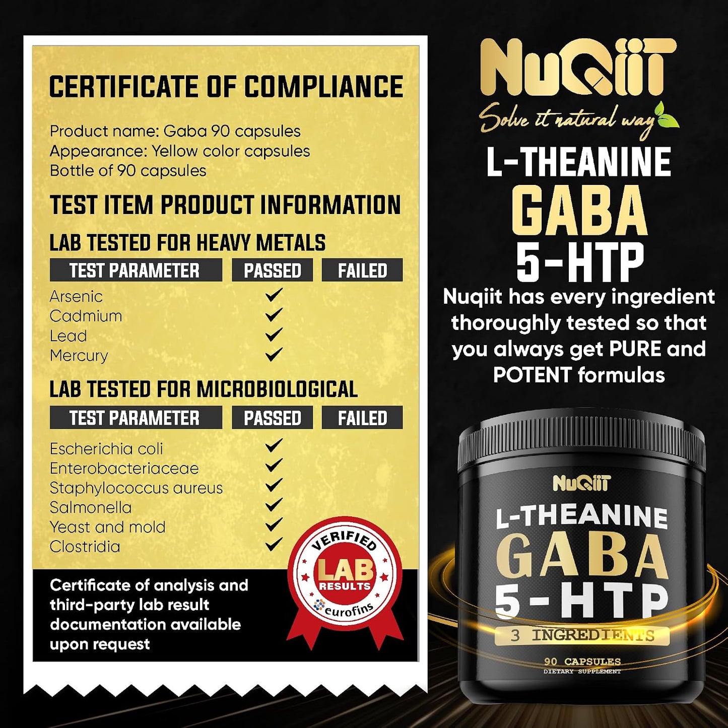 3In1 GABA Supplements 750Mg L-Theanine 200Mg & 5-HTP (5-Hydroxytryptophan) - Equivalent to 1000Mg - Support Brain Health, Concentration, Comfortable Mood - 90 Capsules