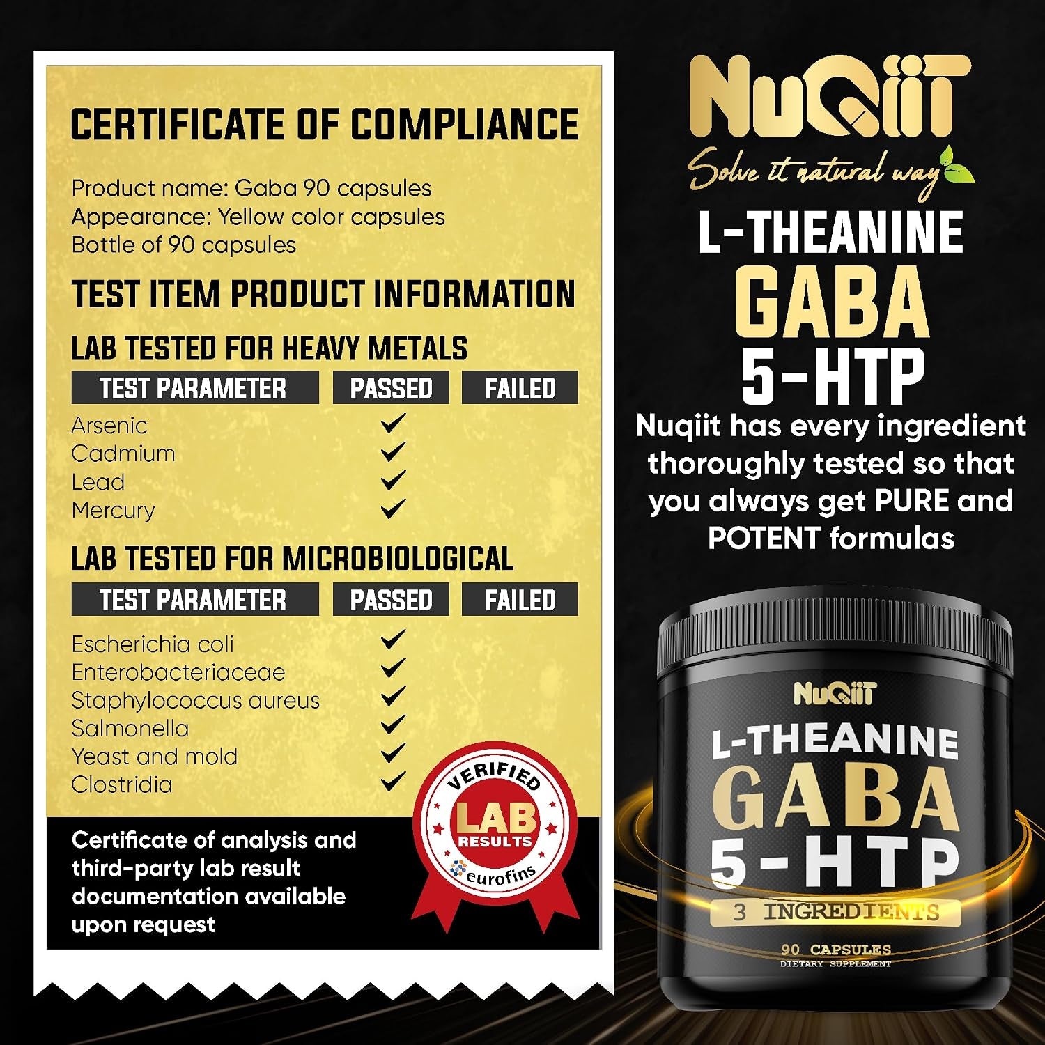 3In1 GABA Supplements 750Mg L-Theanine 200Mg & 5-HTP (5-Hydroxytryptophan) - Equivalent to 1000Mg - Support Brain Health, Concentration, Comfortable Mood - 90 Capsules