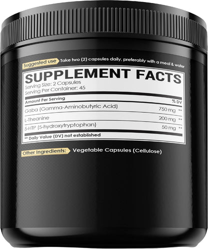 3In1 GABA Supplements 750Mg L-Theanine 200Mg & 5-HTP (5-Hydroxytryptophan) - Equivalent to 1000Mg - Support Brain Health, Concentration, Comfortable Mood - 90 Capsules