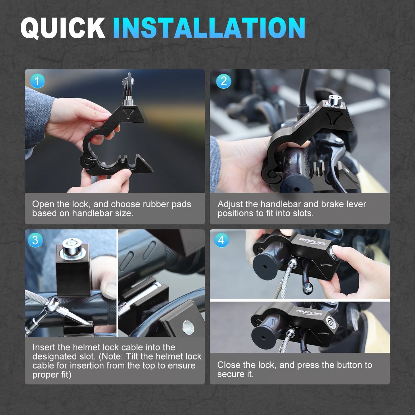 Motorcycle Handlebars Locks Motorcycle Helmet & Lock Brake Lock Anti-Theft Grip Lock Combo for All Motorcycle Bike ATV Scooter