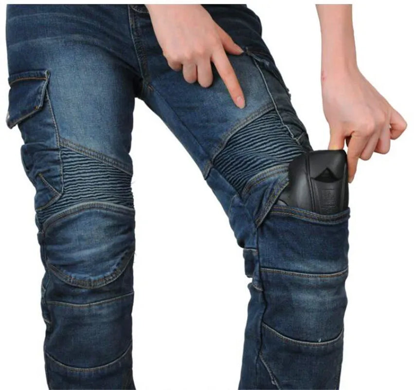 Stretch Motorcycle Jeans with Removable Pads
