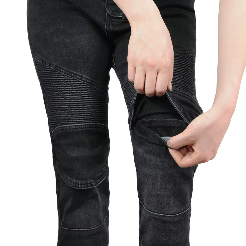 Motorcycle Pants Pantalon Moto Green Moto Jeans Woman Boyfriends Motorcycle Leisure Women'S Jeans Blue Riding High Waist Jeans