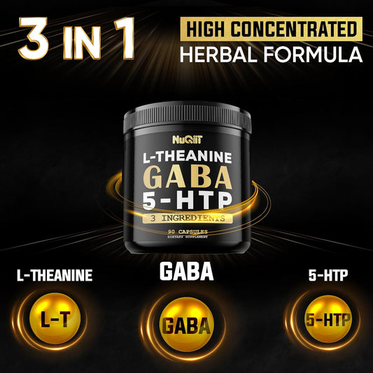 3In1 GABA Supplements 750Mg L-Theanine 200Mg & 5-HTP (5-Hydroxytryptophan) - Equivalent to 1000Mg - Support Brain Health, Concentration, Comfortable Mood - 90 Capsules