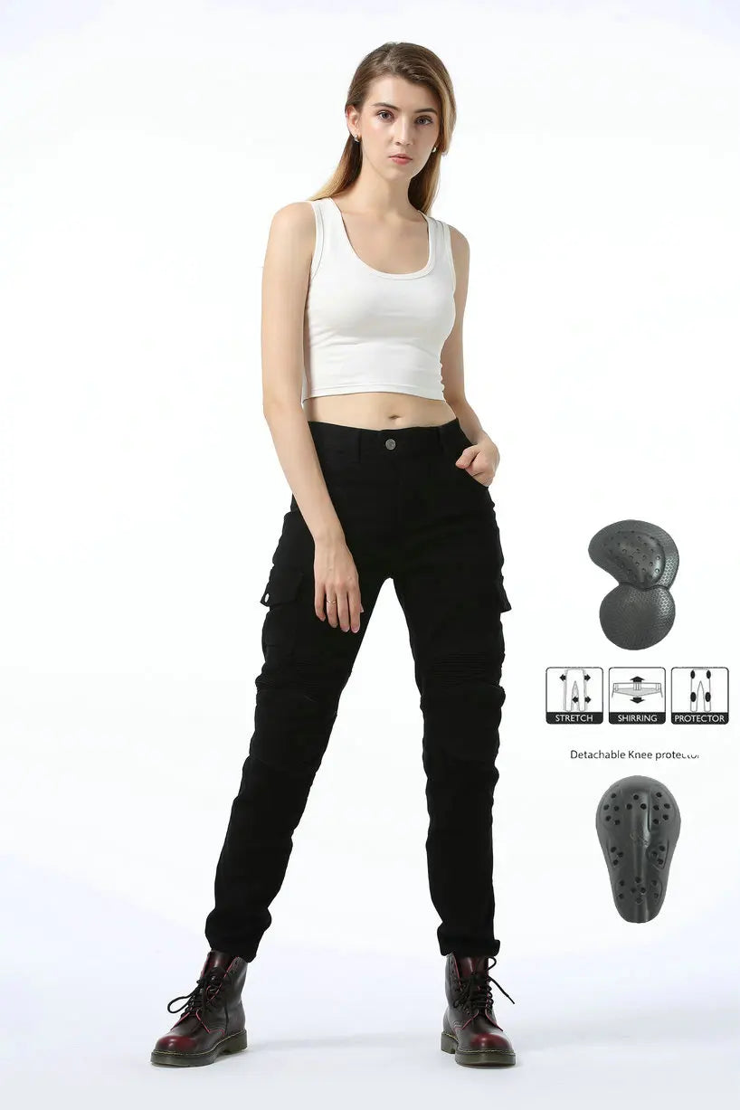 Stretch Motorcycle Jeans with Removable Pads