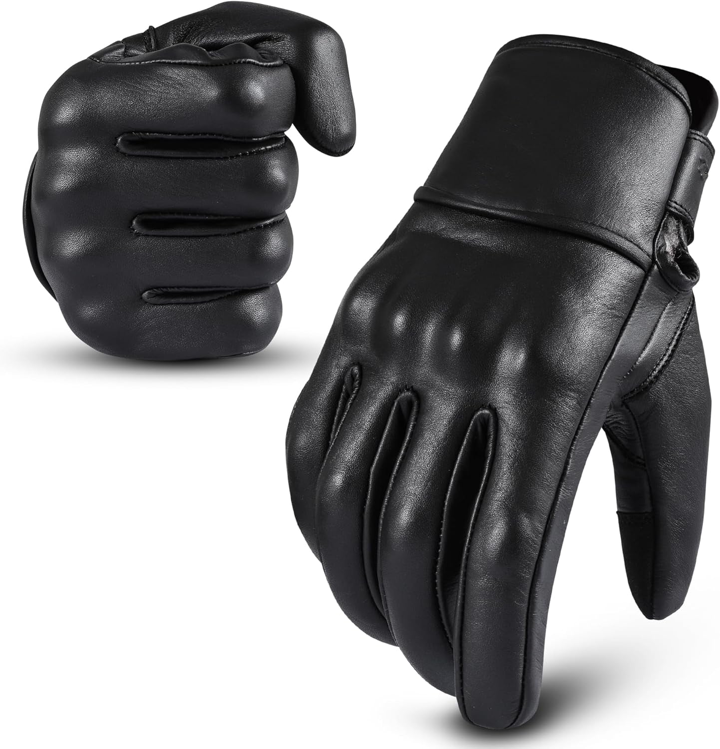 Motorcycle Gloves - Men'S Leather Motorbike Gloves with Touchscreen Function - Non-Slip Pads for Men & Women(Non-Perforated, Black, X-Large)