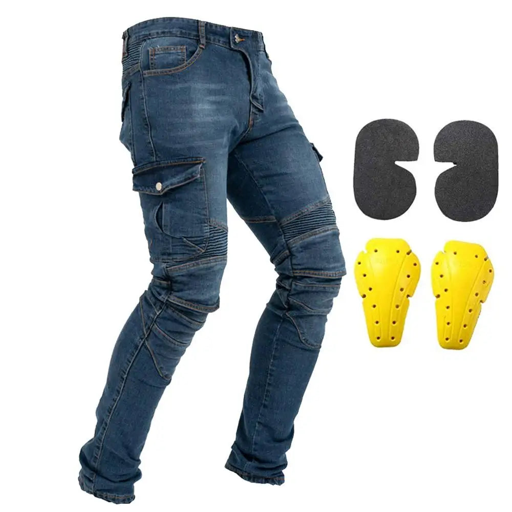 Men Motorcycle Riding Pants Motocross Racing Jeans Protective Pants with 4 X Detachable CE Certified Knee Hip Protector Pads