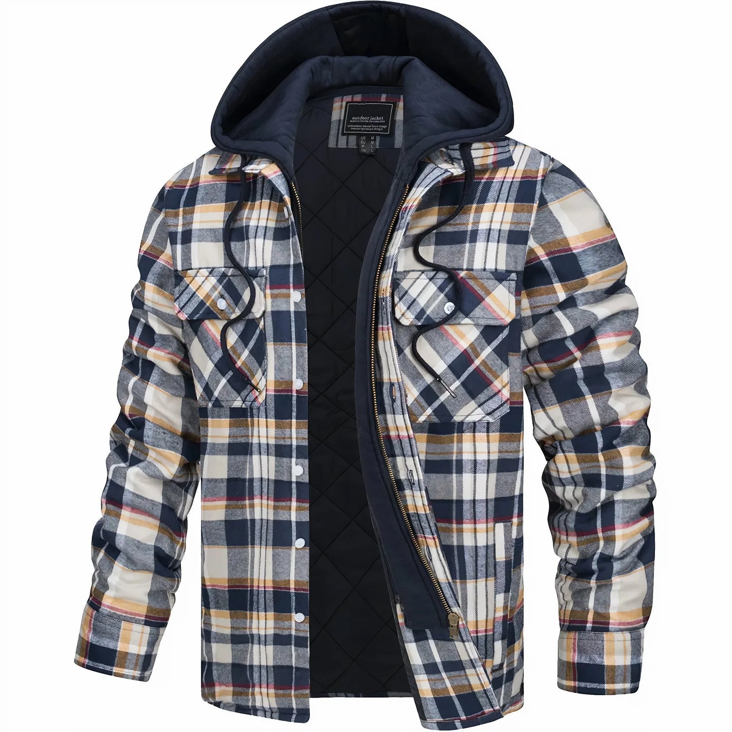 Hoodie Jacket - Plaid - Quilted Liner - Zip-Up Hoodie - Men'S Jacket
