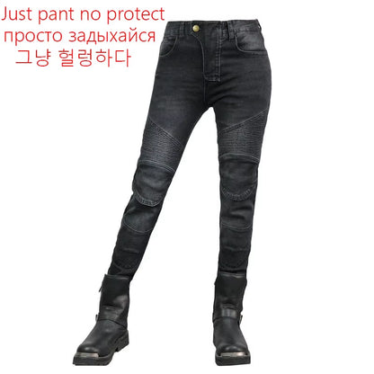Motorcycle Pants Pantalon Moto Green Moto Jeans Woman Boyfriends Motorcycle Leisure Women'S Jeans Blue Riding High Waist Jeans