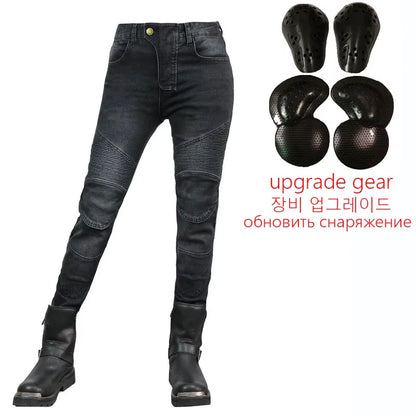 Motorcycle Pants Pantalon Moto Green Moto Jeans Woman Boyfriends Motorcycle Leisure Women'S Jeans Blue Riding High Waist Jeans