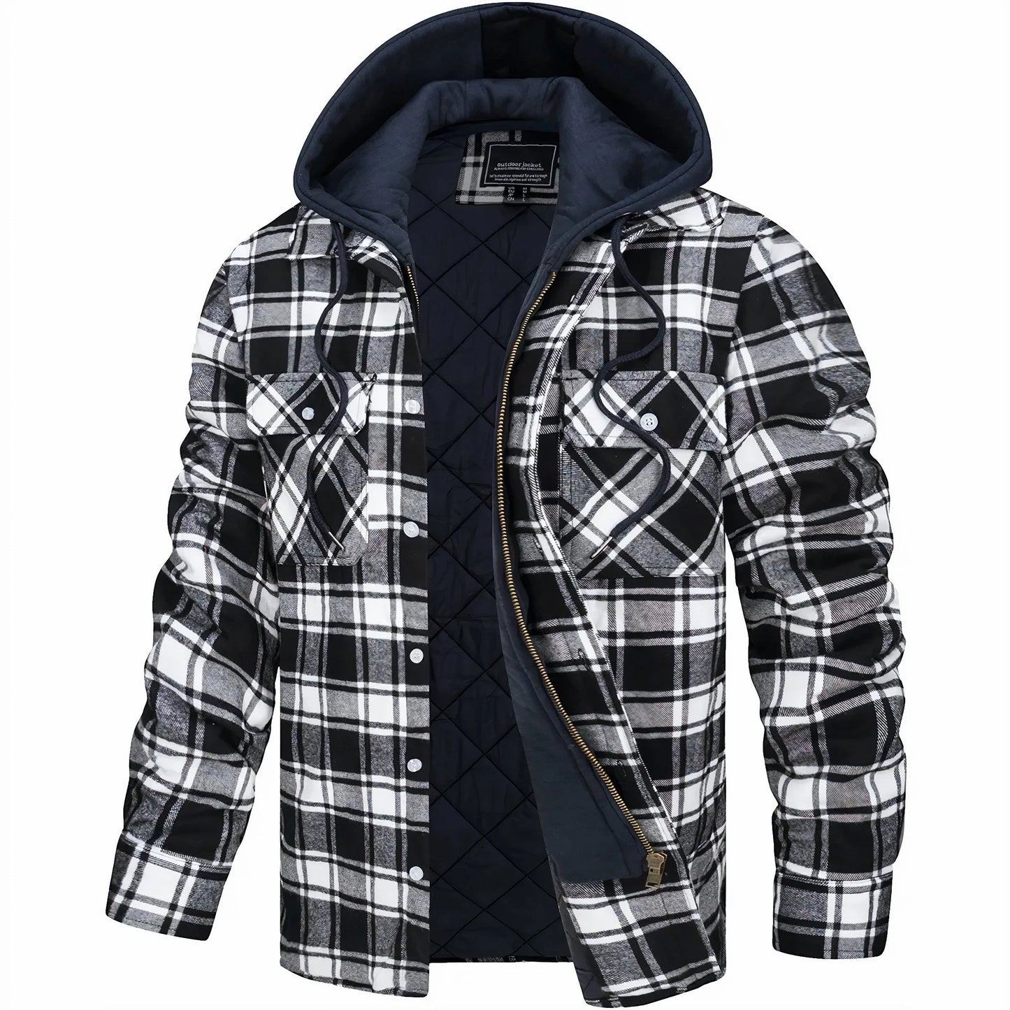 Hoodie Jacket - Plaid - Quilted Liner - Zip-Up Hoodie - Men'S Jacket