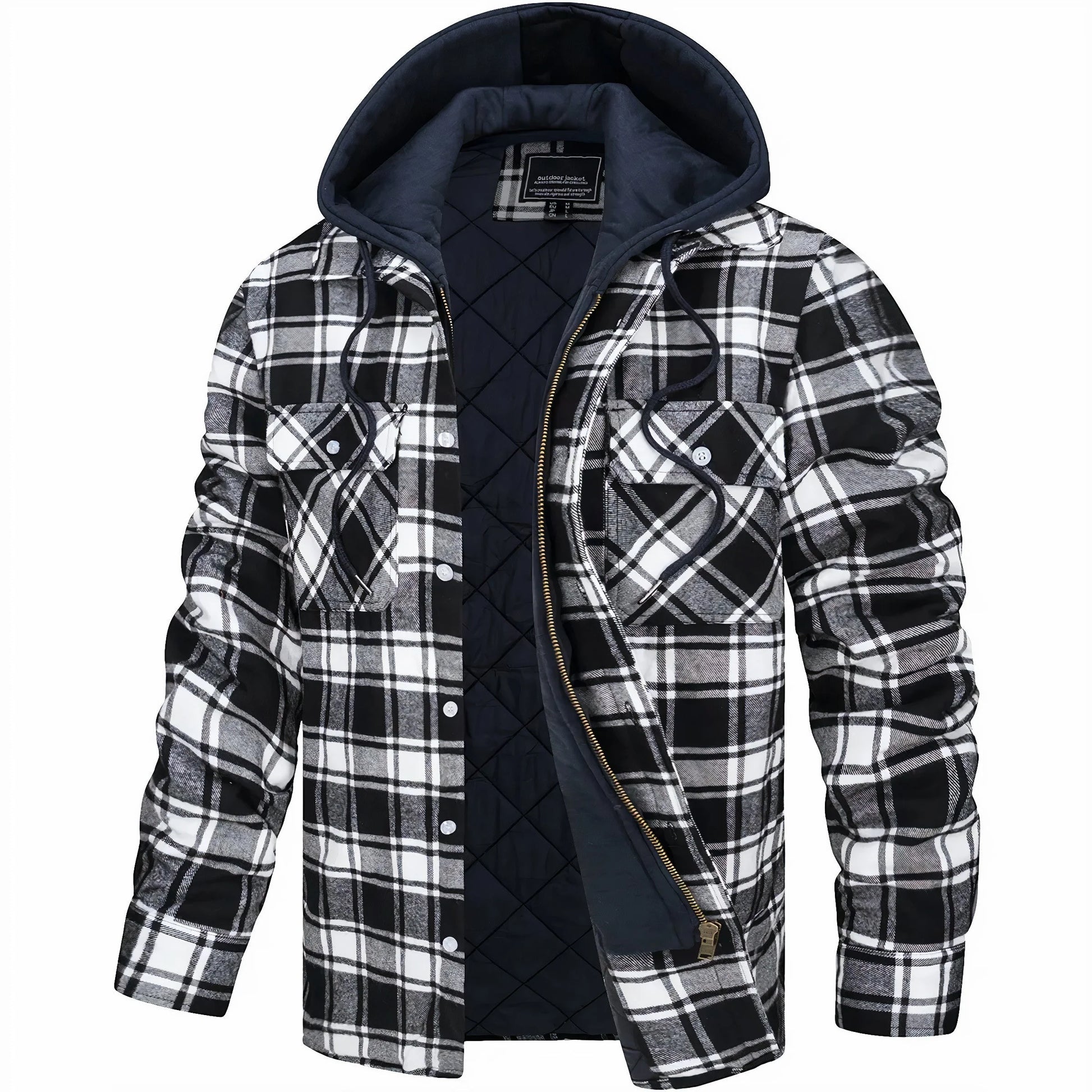 Hoodie Jacket - Plaid - Quilted Liner - Zip-Up Hoodie - Men'S Jacket