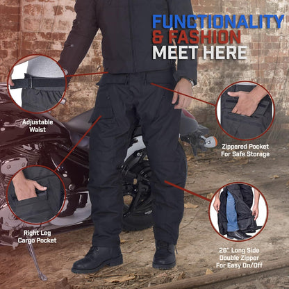 Motorcycle Pants for Men-Dual Sport Dirt Bike Gear -Riding Pants-Waterproof Armor Protective Black