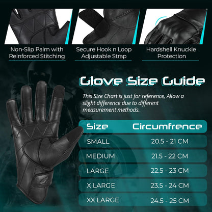 Motorcycle Gloves - Men'S Leather Motorbike Gloves with Touchscreen Function - Non-Slip Pads for Men & Women(Non-Perforated, Black, X-Large)