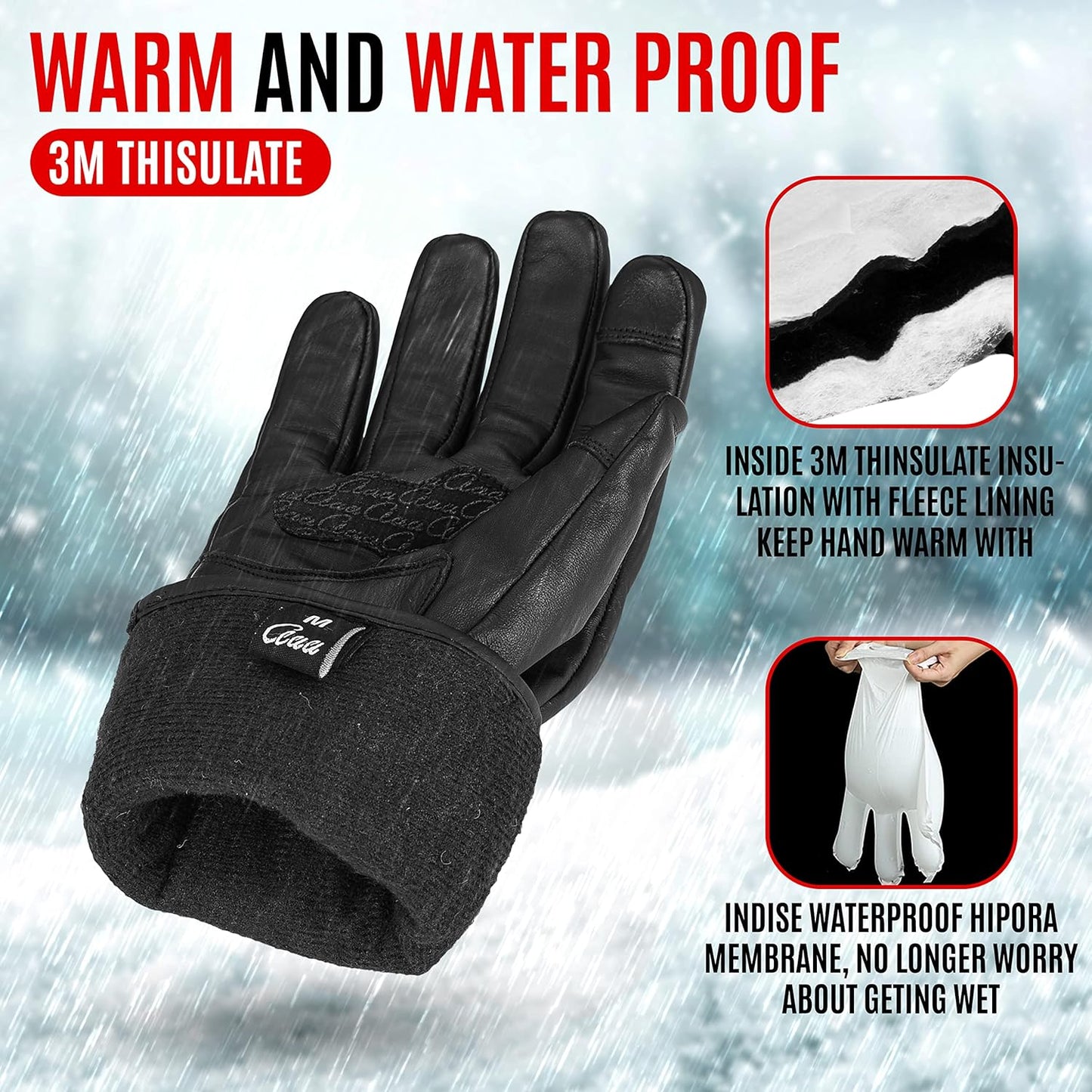 Motorcycle Gloves Waterproof Winter Warm Motorcycle Gloves Motorcycle Gloves Knuckle with Touchscreen Function (Large)