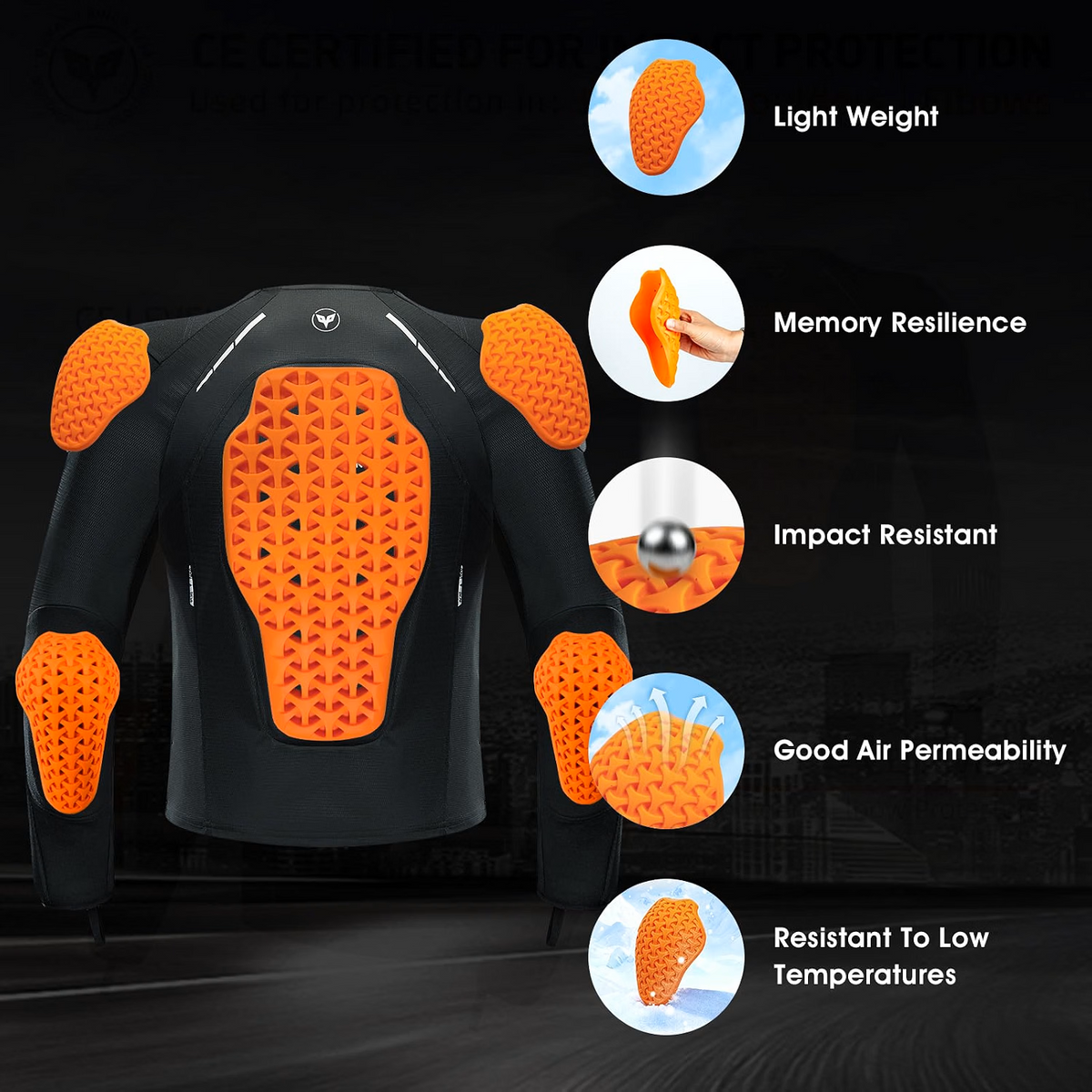 Certified Armor Pads Set Elbow Shoulder Back for Motorcycle Jackets