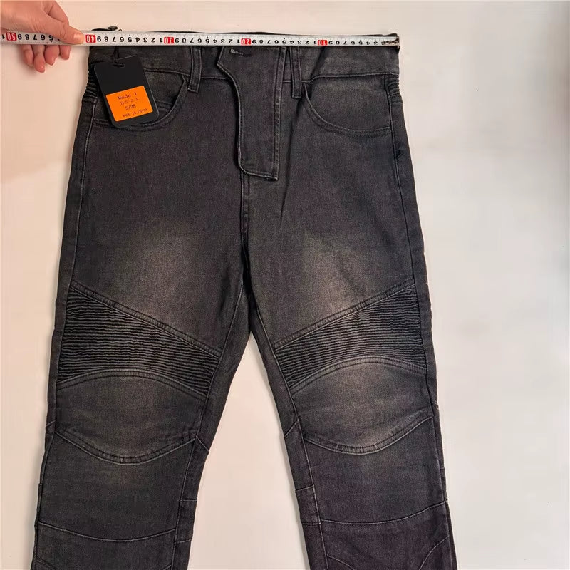 Motorcycle Pants Pantalon Moto Green Moto Jeans Woman Boyfriends Motorcycle Leisure Women'S Jeans Blue Riding High Waist Jeans