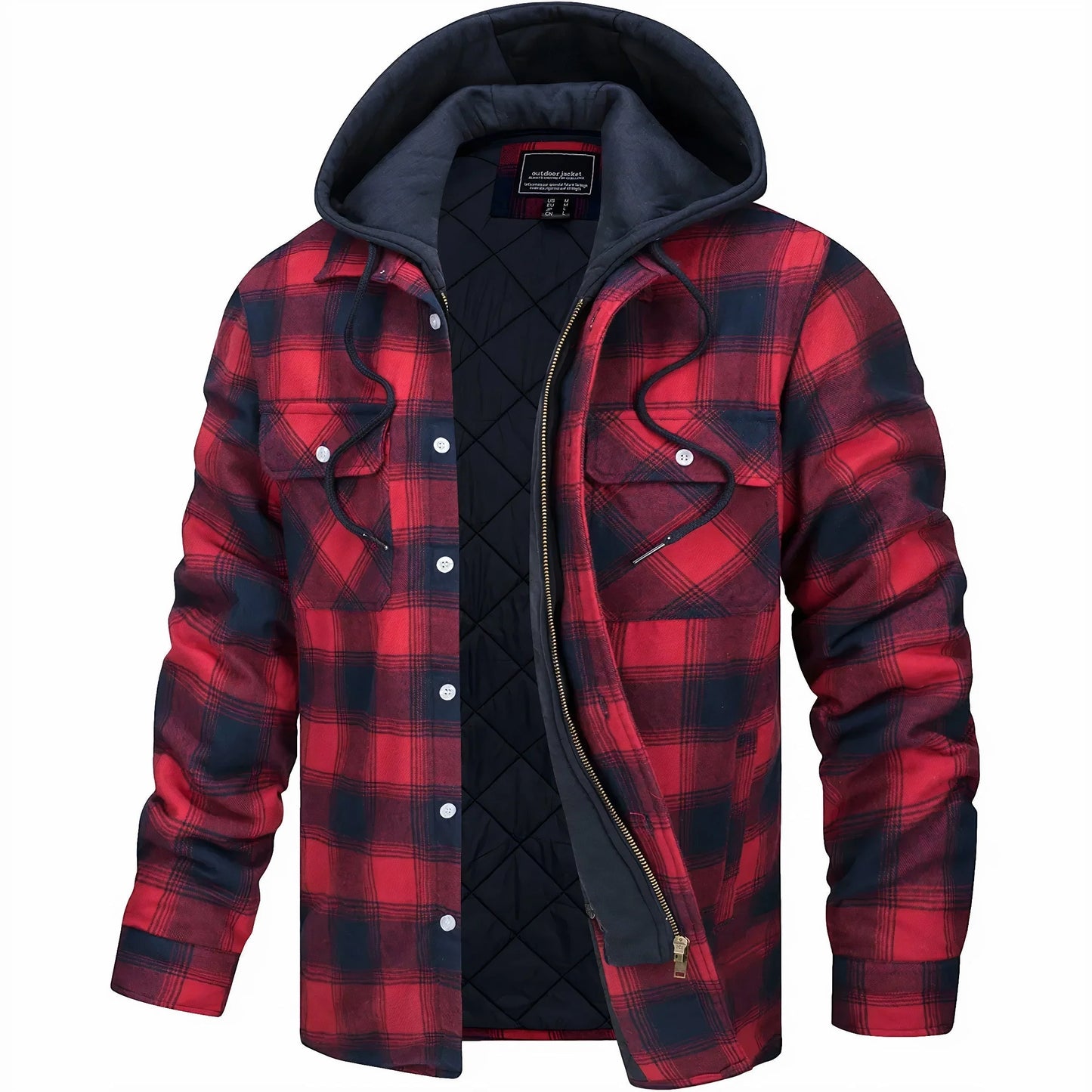 Hoodie Jacket - Plaid - Quilted Liner - Zip-Up Hoodie - Men'S Jacket